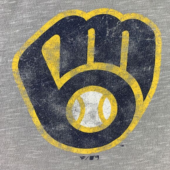 Milwaukee Brewers Shirt Mens Medium Gray Distressed Logo Short Sleeve Fanatics - Picture 3 of 8
